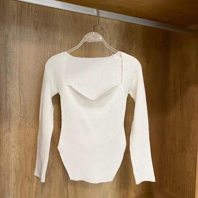 New Casual And Trendy Square Collar Long Sleeve Woman's Sweaters Knitted Pullover Spring Autumn Sweater Winter Tops For Women Black And White Jumper